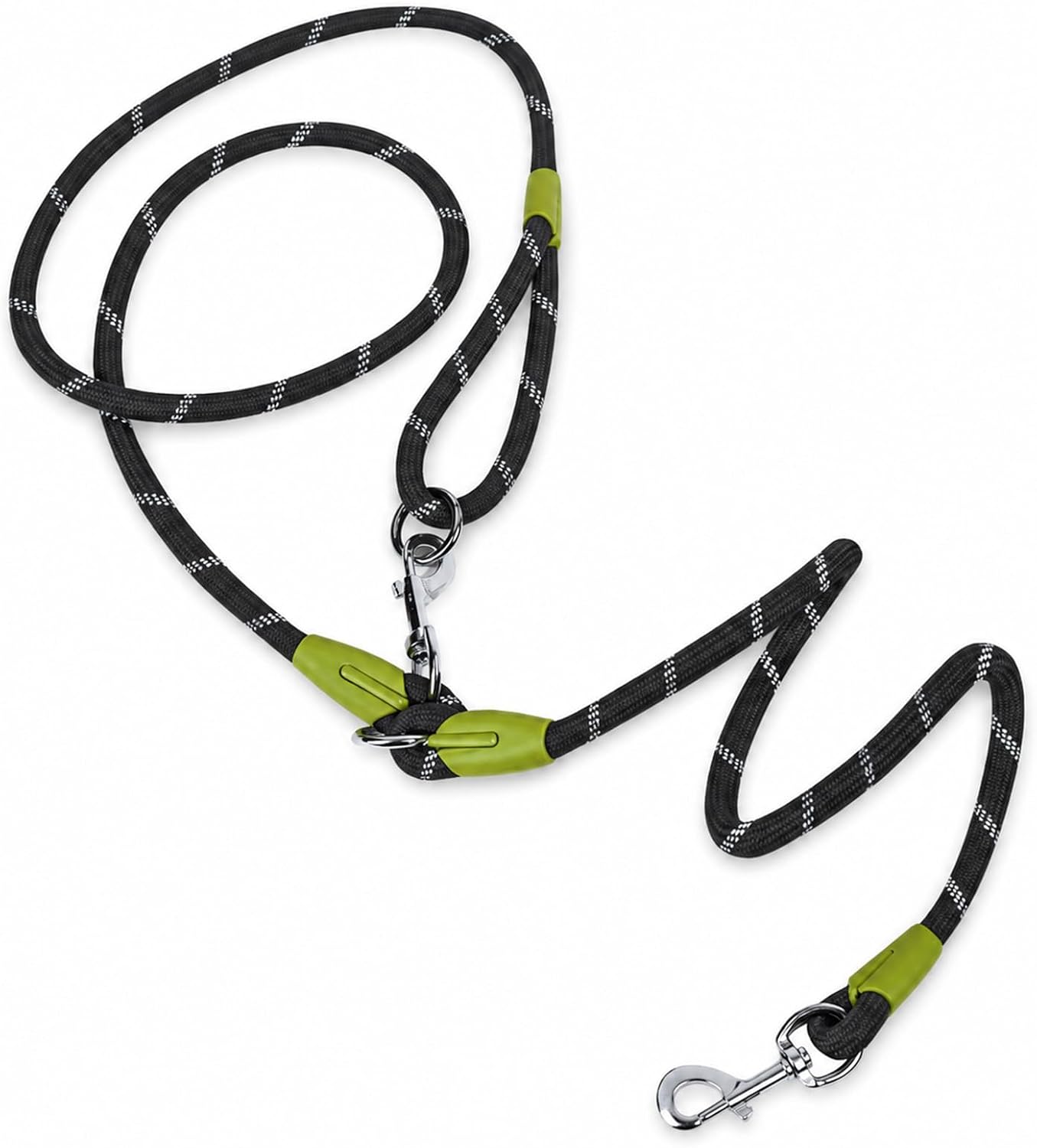 Hands Free Dog Leash Waist & Crossbody Rope with Slip Lead Durable for 2 Dogs Nylon Reflective Heavy Duty Hiking Running Leash for Medium Large Dogs (Black)
