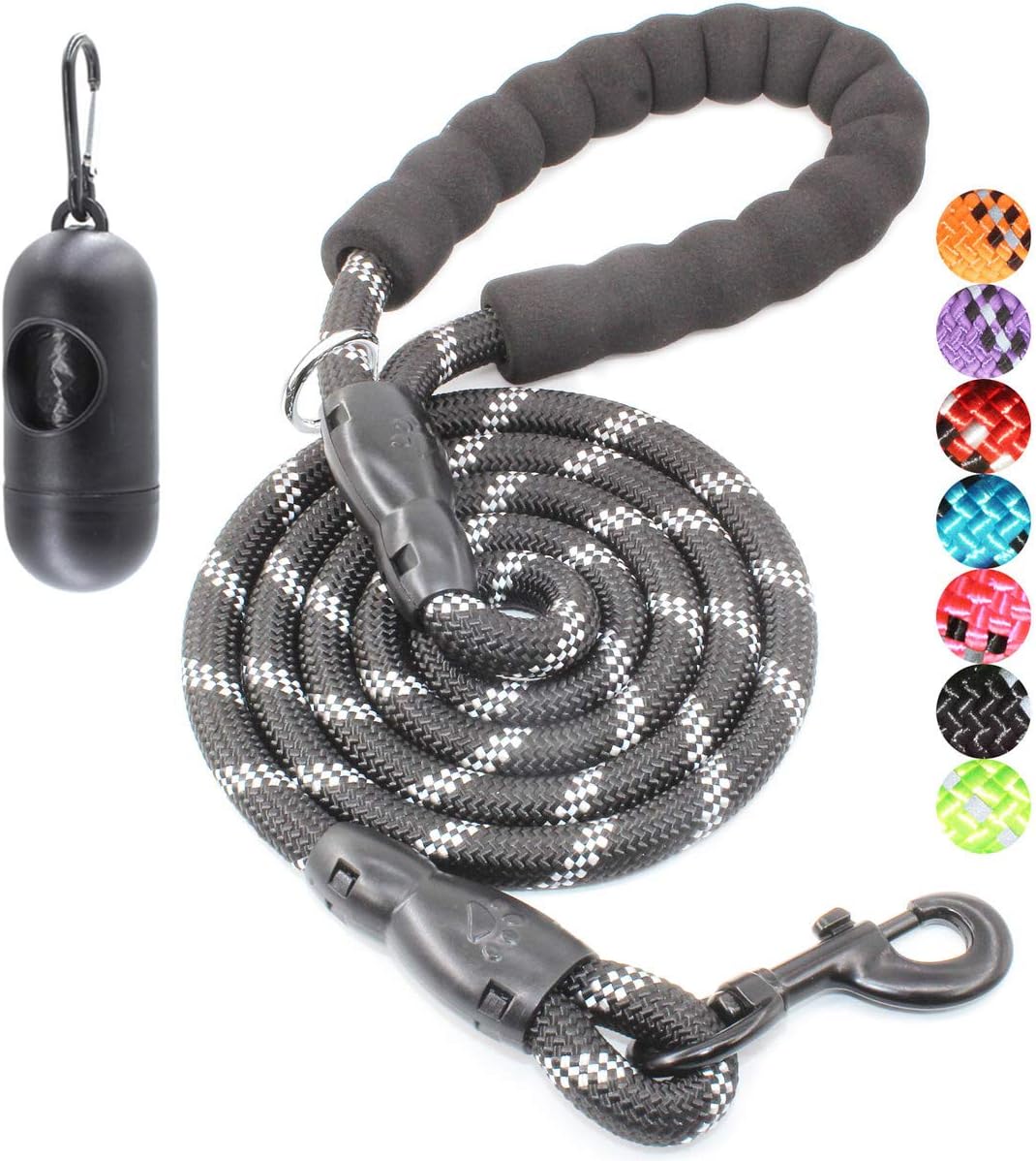 2/4/5/6 FT Dog Leash with Comfortable Padded Handle and Highly Reflective Threads for Small Medium and Large Dogs (6FT-1/2'', Black)