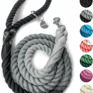 Rope Dog Leash 5FT - Soft Cotton Grip, Handcrafted - Black Ombre