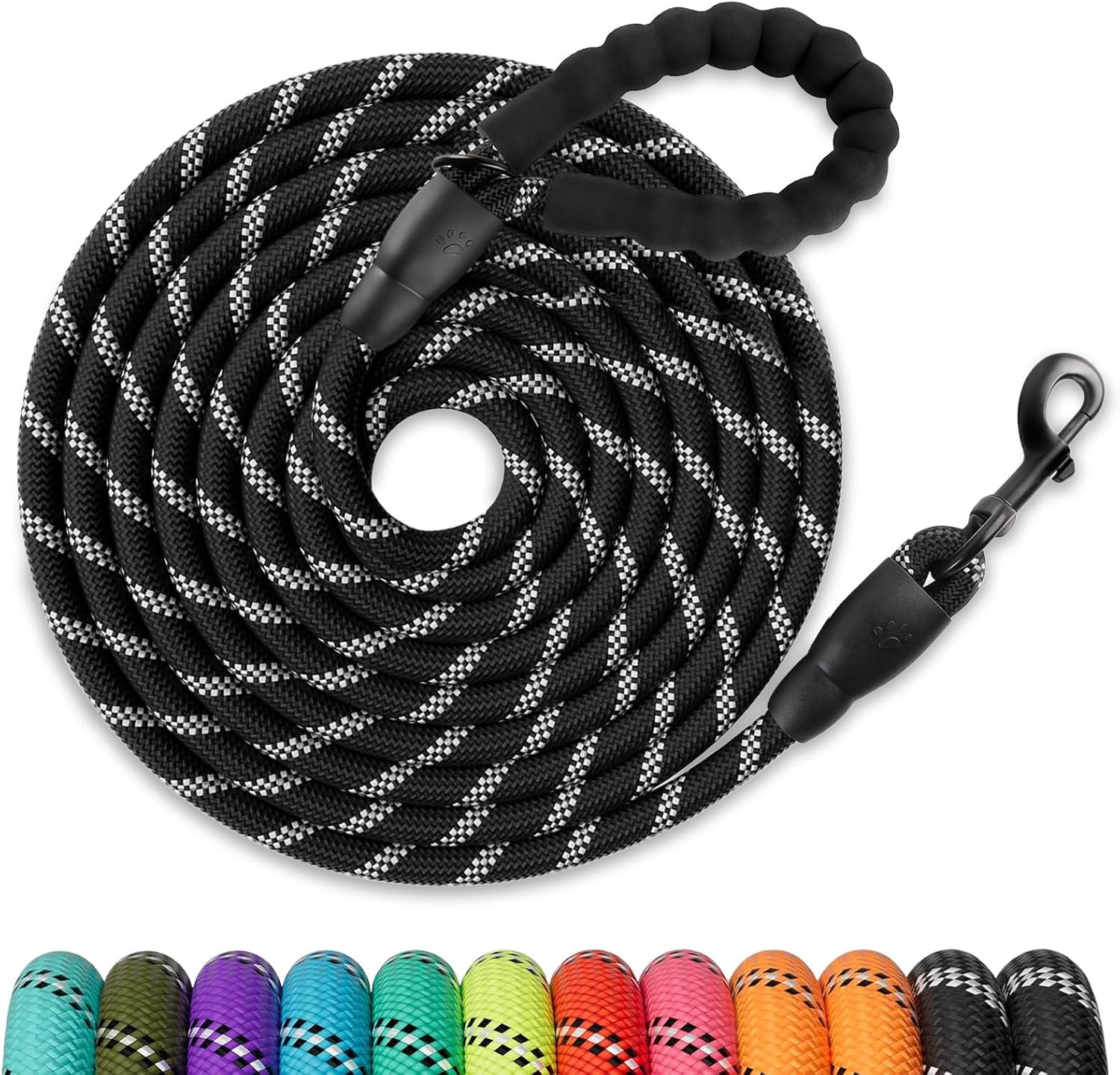 Dog Leash 3m/5m/10m, Reflective and Durable Dog Leash with Handle Padding, Training Leash for Small and Large Dogs (Black, 3m)